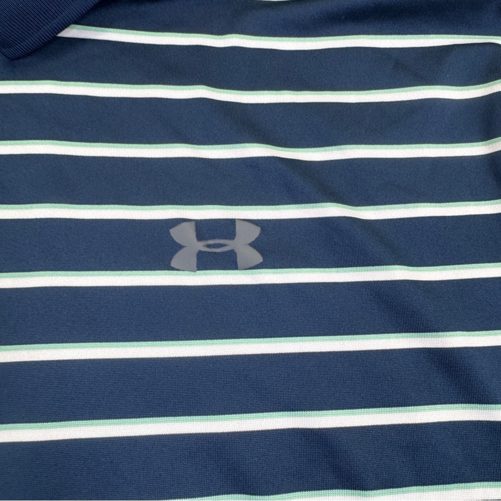 Under Armour Blue White Green Striped Polo Shirt Mens Size 2XL Heatgear - Picture 5 of 10